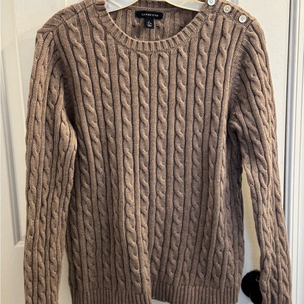 Lands' End Women's Cable Knit Sweater - Brown - Picture 5 of 5